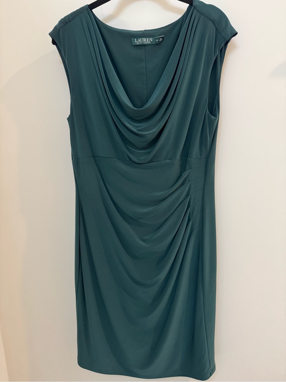 Lauren Ralph Lauren Teal Drape-Front Sheath Dress with Cowl Neck